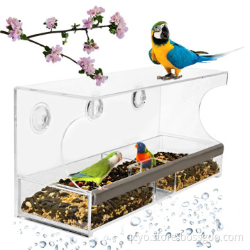 Acrylic Large window Bird Feeder with power Suction Cups and drain crystal bird feeder
